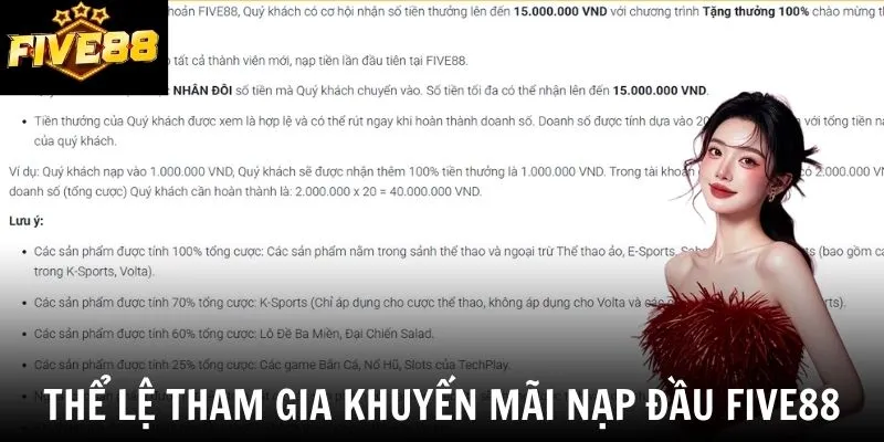 Thể lệ tham gia khuyến mãi nạp đầu Five88